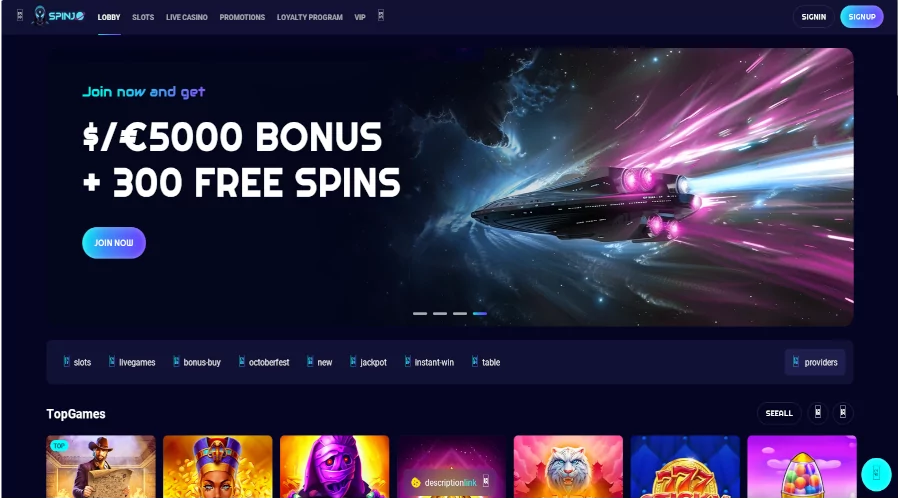 Spinjo casino screenshot